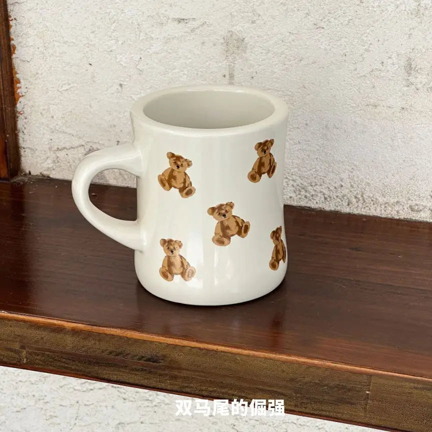 Thickened Cream White Mug Cute Bear Cartoon Ceramic Cup with Handle Milk Cup Coffee Cup Modern Simple Universal Water Cups