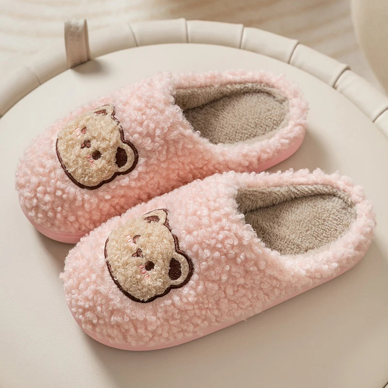 Cute Bear Fluffy Slippers Warm Plush House Shoes for Women and Men