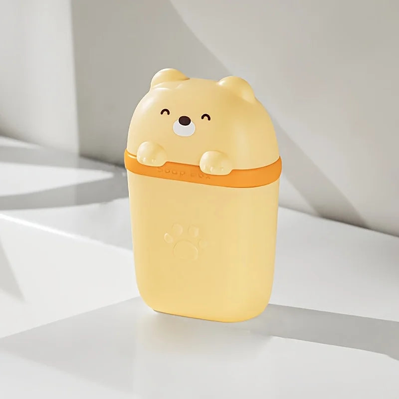 Cartoon Bear Portable Soap Dish Sealed Storage Box Waterproof Travel Home Bathroom Soap Box Camping Portable Storage Soap Box
