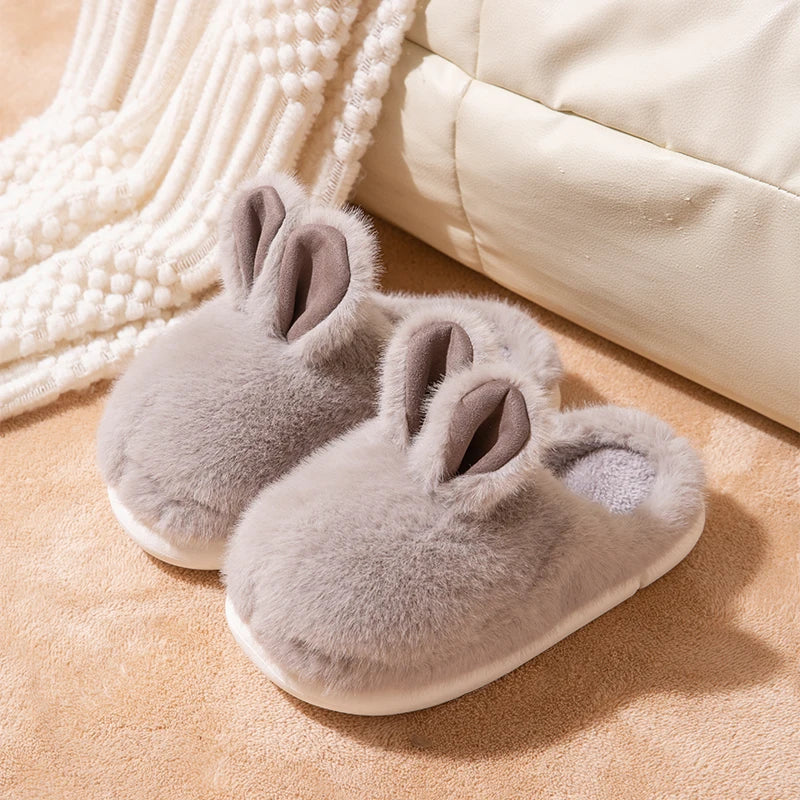 Fluffy Slippers Women House Cute Cartoon Casual Winter Designer Shoes Girls Home Flat Elegant Plush Warm Fashion Rabbit Footwear