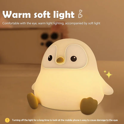 Penguin Nursery Night Light 2 Levels Dimmable Bedroom Nightlight for Kids Squishy Silicone Sleeping Lamp