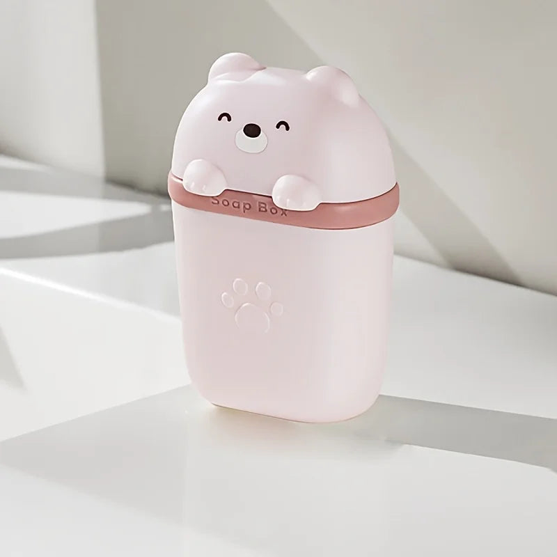 Cartoon Bear Portable Soap Dish Sealed Storage Box Waterproof Travel Home Bathroom Soap Box Camping Portable Storage Soap Box