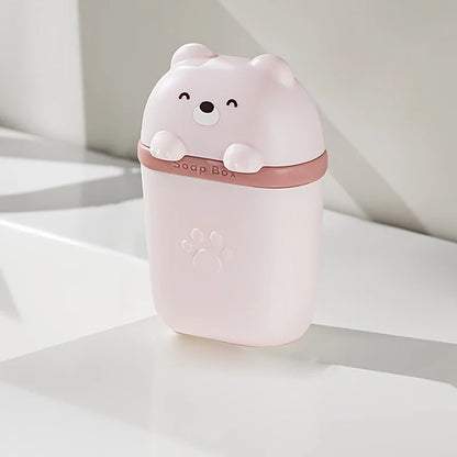 Cartoon Bear Portable Soap Dish Sealed Storage Box Waterproof Travel Home Bathroom Soap Box Camping Portable Storage Soap Box