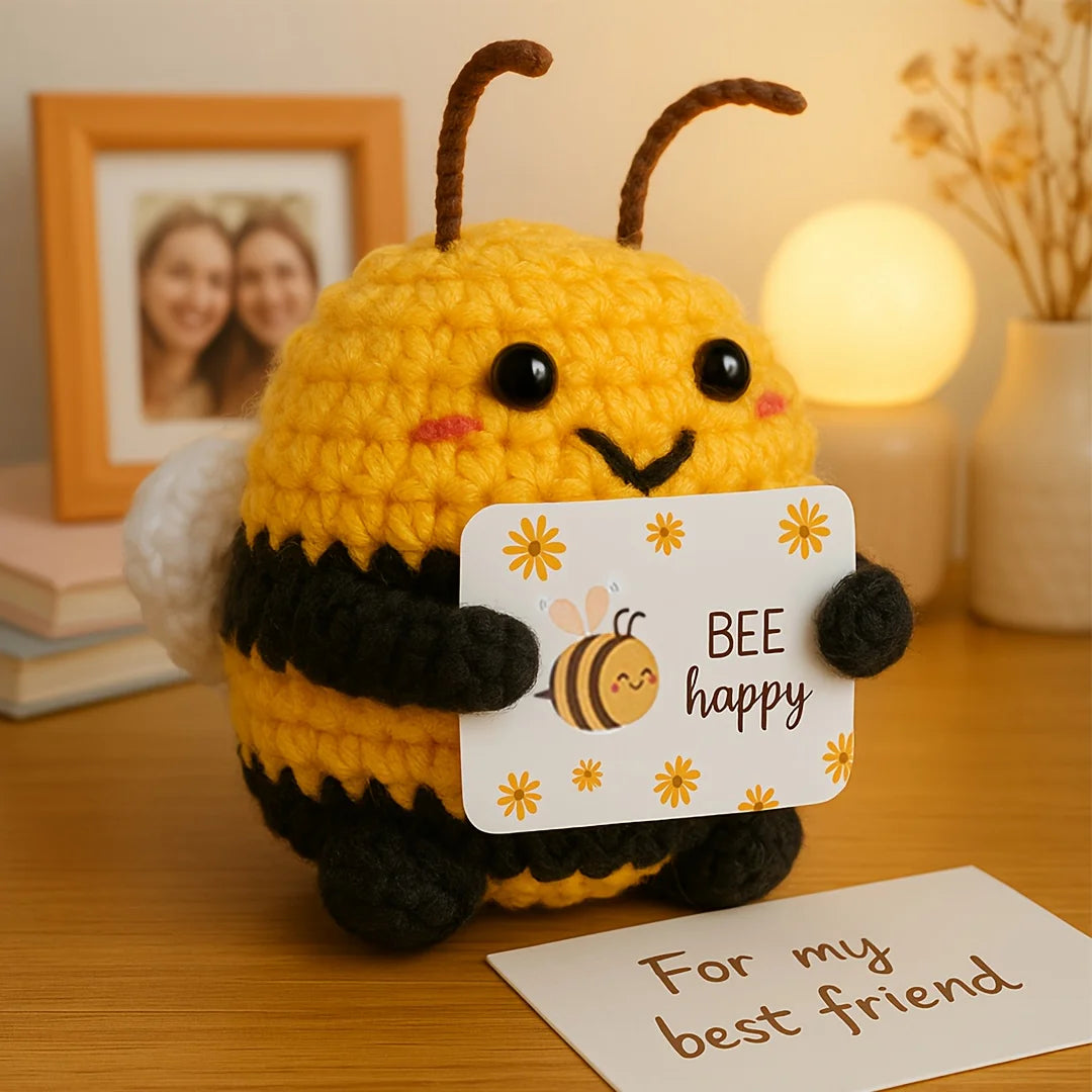 DIY Hand-Knit Positive Bee an Inspiring Energy Doll Ideal for Keychains Bags or Home Decor.