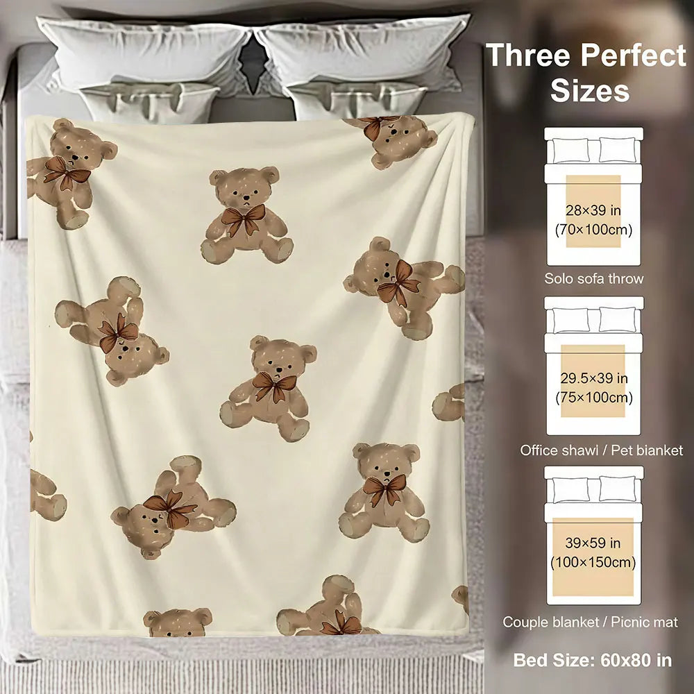 Bow Bear Soft Warm Flannel Blanket Lightweight Cozy Christmas Halloween Home Decor Room