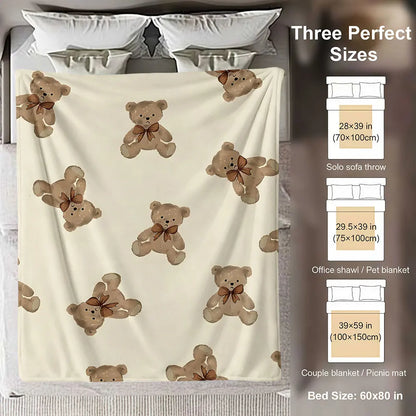 Bow Bear Soft Warm Flannel Blanket Lightweight Cozy Christmas Halloween Home Decor Room