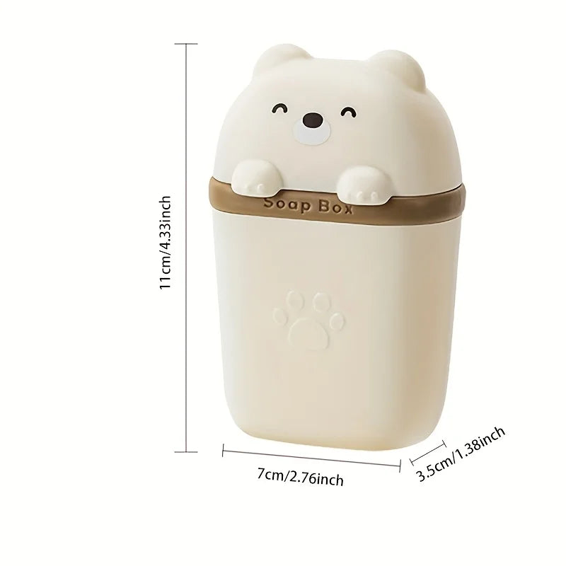 Cartoon Bear Portable Soap Dish Sealed Storage Box Waterproof Travel Home Bathroom Soap Box Camping Portable Storage Soap Box