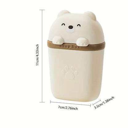 Cartoon Bear Portable Soap Dish Sealed Storage Box Waterproof Travel Home Bathroom Soap Box Camping Portable Storage Soap Box