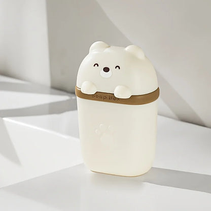 Cartoon Bear Portable Soap Dish Sealed Storage Box Waterproof Travel Home Bathroom Soap Box Camping Portable Storage Soap Box