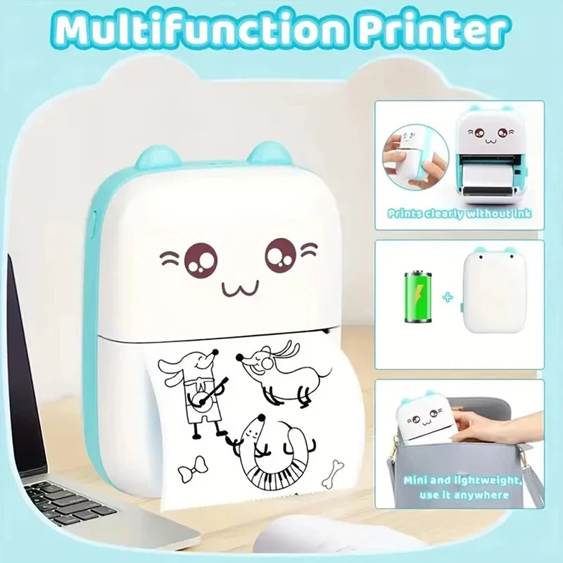 58Mm Mini Portable Thermal Printer Wireless Bluetooth Mobile Pocket Photo Printer Memo Wrong Question HD Printing with USB Cable