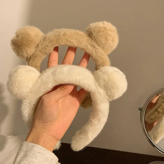 Plush Bear Ear Headband for Women Cute Cartoon Hair Band for Face Masks & Skincare Autumn/Winter