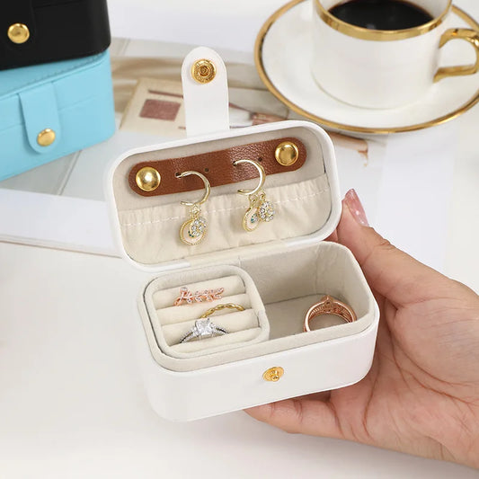 Mini Portable Jewelry Storage Organizer Travel PU Leather Storage Boxes Earring Necklace Display Ring Jewel Holder Boxes