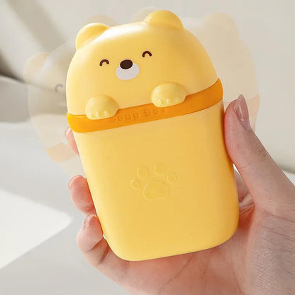 Cartoon Bear Portable Soap Dish Sealed Storage Box Waterproof Travel Home Bathroom Soap Box Camping Portable Storage Soap Box