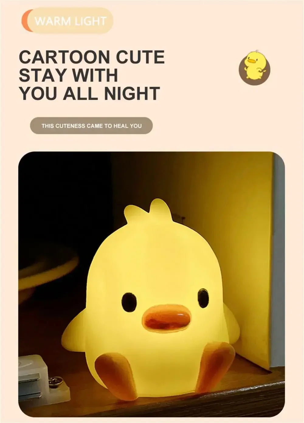 Duck Night Light Bedroom Decoration Cute Cartoon Animal Night Light Christmas Gifts for Kids Room Bedside Sleeping Lamp