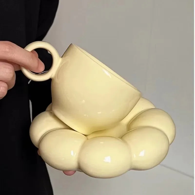 Ceramic Cloud Coffee Mug Sets Creative Flowers Saucer Mug Exquisite Office Afternoon Tea Cups Kitchen Drinkware Home Accessories
