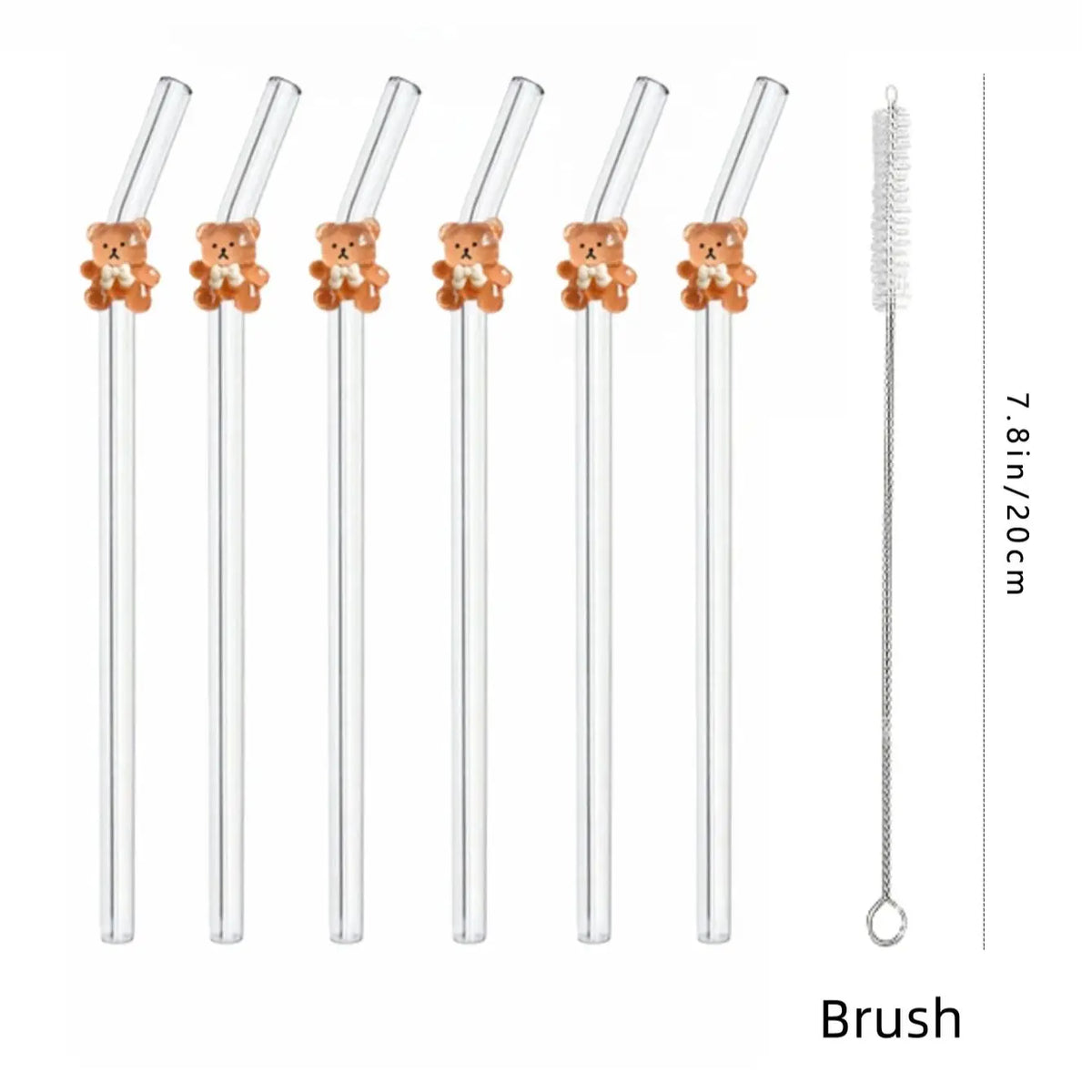 1/5/7PCS Bear Glass Straw Set, Reusable Bent Straws for Milk Tea Cocktails Iced Drinks, Cozy Vibes Dessert Shop Date Gift