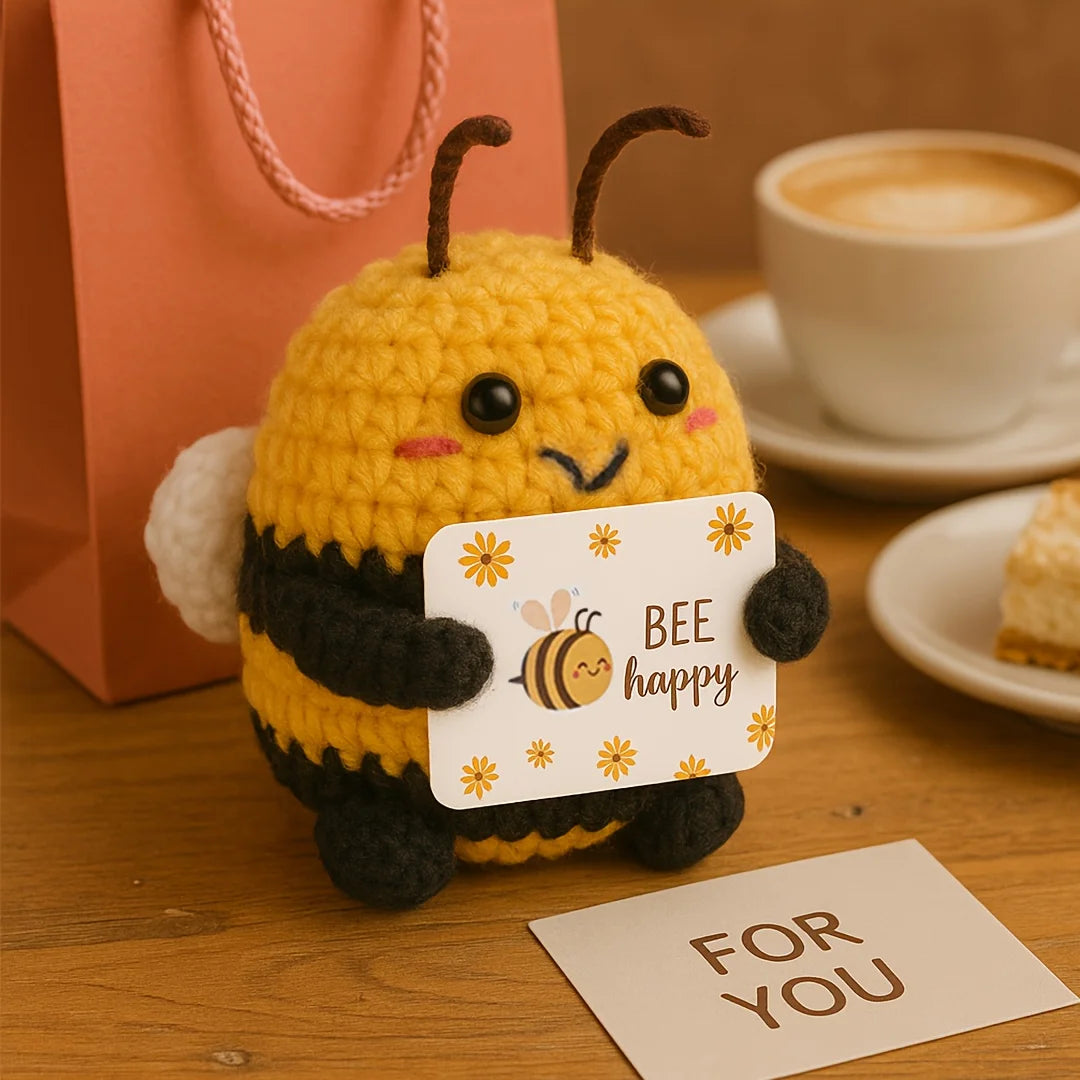 DIY Hand-Knit Positive Bee an Inspiring Energy Doll Ideal for Keychains Bags or Home Decor.