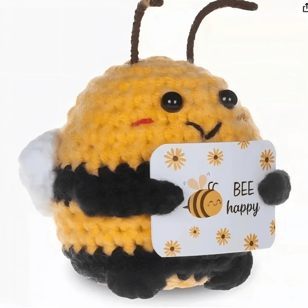 DIY Hand-Knit Positive Bee an Inspiring Energy Doll Ideal for Keychains Bags or Home Decor.