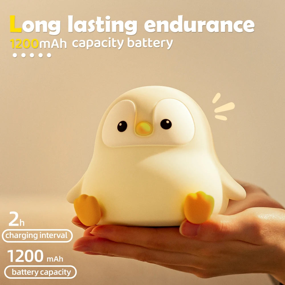 Penguin Nursery Night Light 2 Levels Dimmable Bedroom Nightlight for Kids Squishy Silicone Sleeping Lamp